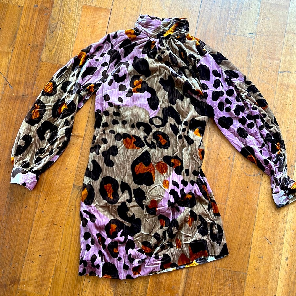 Velvet animal print high neck mini dress - Anthropologie size 4